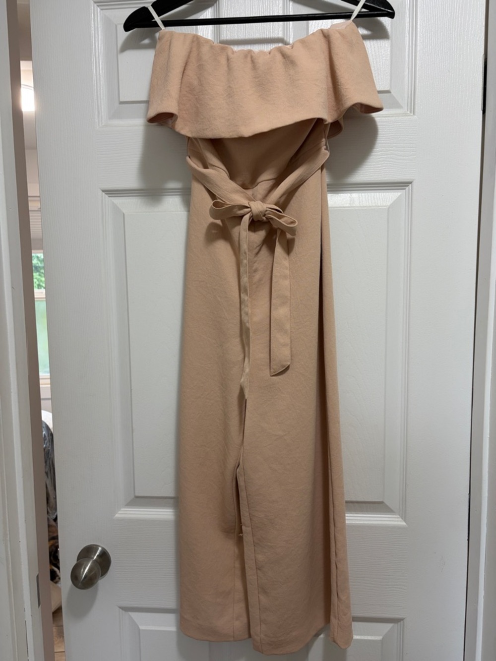 Strapless Tie-Waist Nude Dress